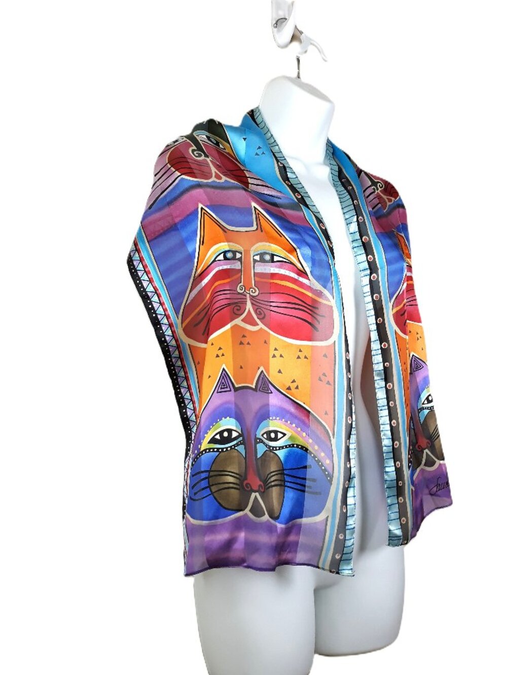 Laurel Burch 100% Silk Scarf Cat Print Novelty Whimsical